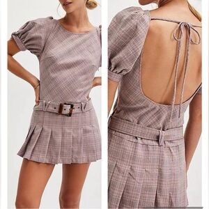 NWOT Free People Open Back Pleated Plaid Mini Dress Size M